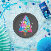 クリスマスモダンの木ファンキー色は青とピンク ペーパープレート (パーティー)