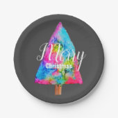 クリスマスモダンの木ファンキー色は青とピンク ペーパープレート (正面)