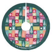 クリスマスモダンの祝いカラフル名 ブラッシュドポリエステルツリースカート (正面)