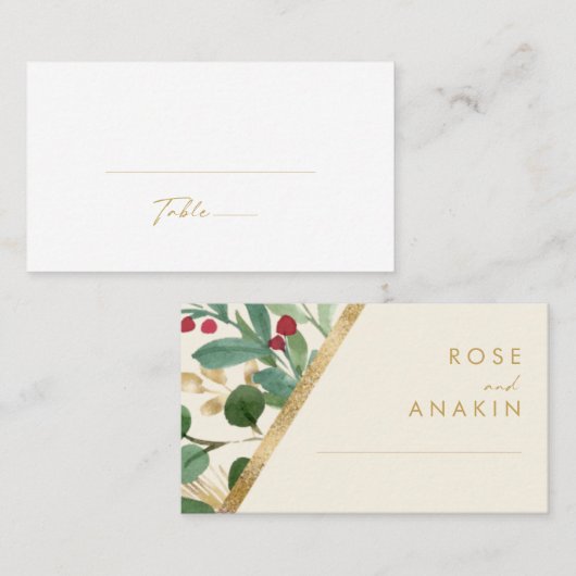 クリスマスモダンの緑 |クリームフラッ結婚ト プレイスカード (正面/裏面)