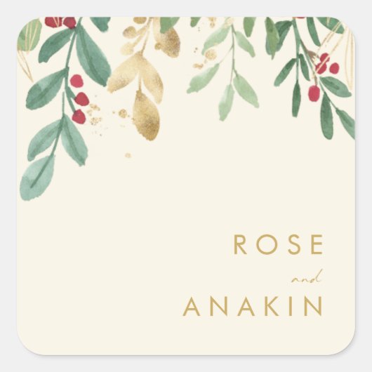 クリスマスモダンの緑 |クリーム封筒用シール スクエアシール (正面)