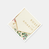 クリスマスモダンの緑 |クリーム結婚のナプキンス スタンダードカクテルナプキン (角)