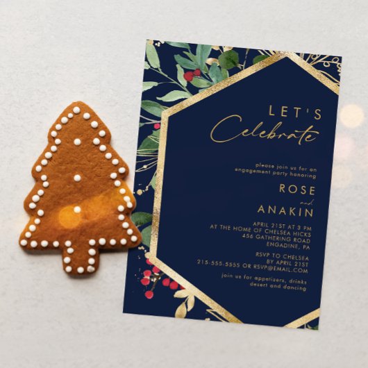 クリスマスモダンの緑 |ネイビーレッツ祝 招待状