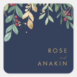 クリスマスモダンの緑 |ネイビー封筒用シール スクエアシール