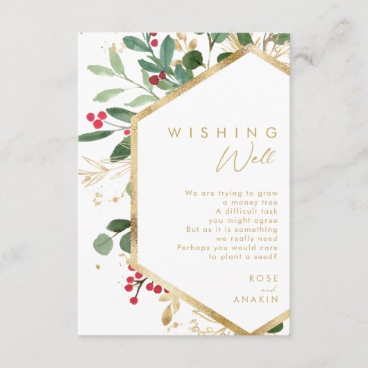 クリスマスモダンの緑 |ホワイトウィッシングウェル エンクロージャーカード (正面)
