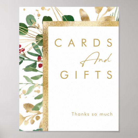 クリスマスモダンの緑 |白いカードとギフト ポスター (正面)