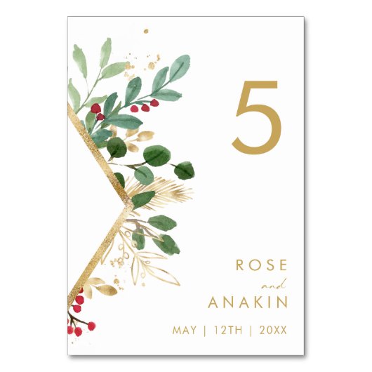 クリスマスモダンの緑 |白い表の番号 テーブルナンバー (裏面)