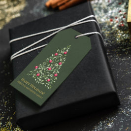 クリスマスモダンの葉の木の緑の赤い家族 ギフトタグ