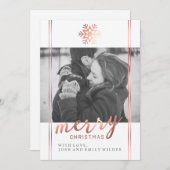 クリスマスモダンの雪片 | 白とバラ金ゴールド シーズンカード (正面/裏面)