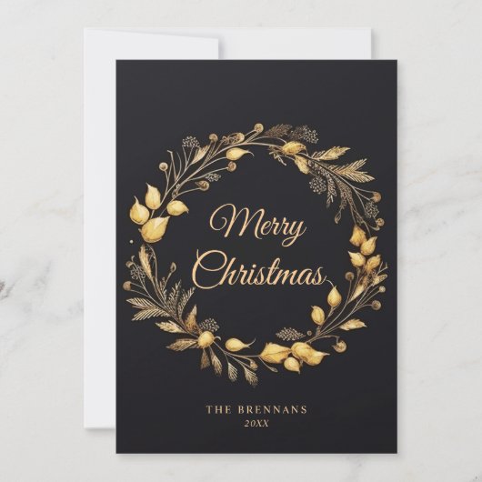 クリスマスモダンエレガントフェスティバルユニークブラック金ゴールド シーズンカード (正面)