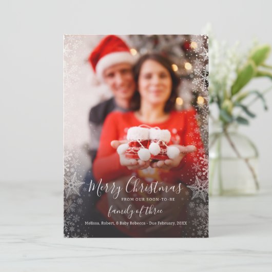 クリスマスモダンカップル家族写真妊娠 案内状 (スタンド正面)