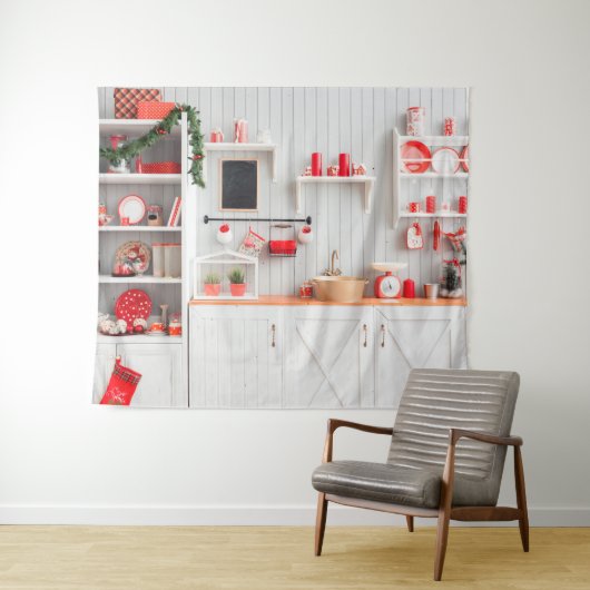 クリスマスモダンキッチン写真の背景 タペストリー (インサイチュ(横))