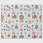 クリスマスモダンサファリ動物タイガーライオンゼブラ ラッピングペーパー (フラット)