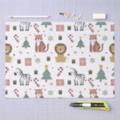 クリスマスモダンサファリ動物タイガーライオンゼブラ 薄葉紙 (クラフト)