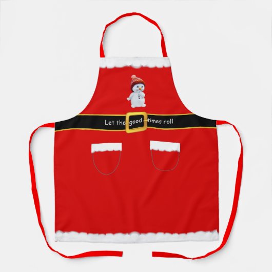 クリスマスモダンサンタクロースと雪だるま エプロン (正面)