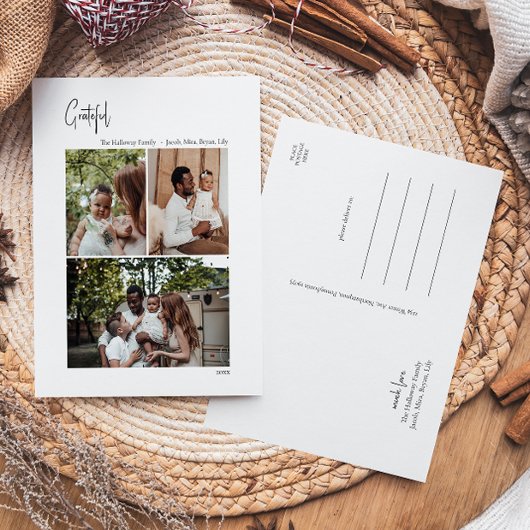 クリスマスモダンスクリプト感謝の垂直3写真 シーズンポストカード