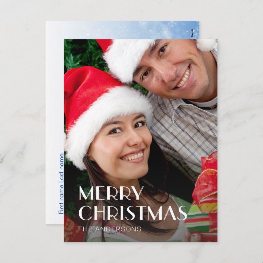 クリスマスモダンタイポグラフィフォト2サイドデザイン シーズンポストカード (正面/裏面)