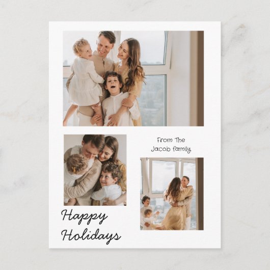 クリスマスモダンタイポグラフィ3枚フォト シーズンポストカード (正面)
