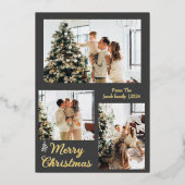 クリスマスモダンタイポグラフィ3枚フォト 箔シーズンカード (正面)