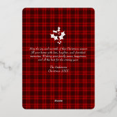 クリスマスモダンタータンチェックレッドプレイズ家族の写真 箔シーズンカード (裏面)