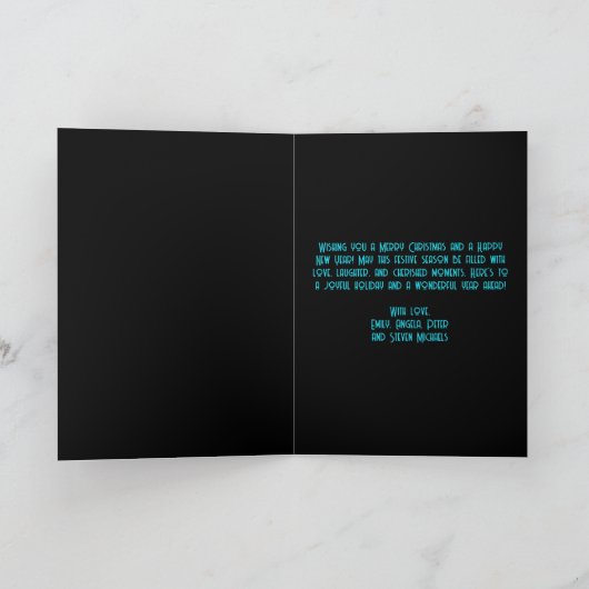 クリスマスモダンツリーの青い星が黒に点灯 カード (内部)