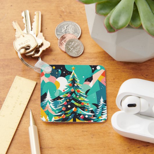 クリスマスモダンツリーイラストレーション1 – キーチェーン (デスク)