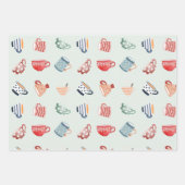 クリスマスモダンパターンかわいいオレンジ色の赤い緑 ラッピングペーパーシート (正面3)