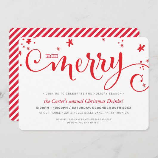 クリスマスモダンパーティーおもしろい赤タイポグラフィBE メリー シーズンカード (正面/裏面)