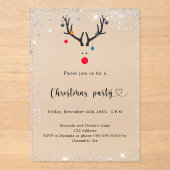クリスマスモダンパーティーおもしろい霜トナカイ アクリル招待状 (正面)