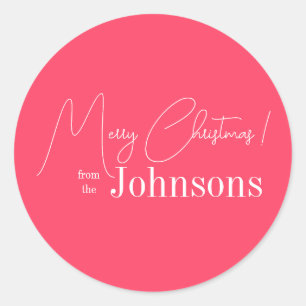 クリスマスモダンピンクの家族 ラウンドシール
