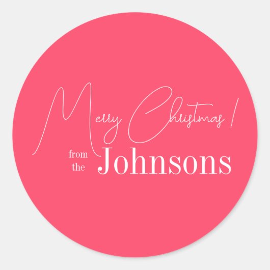 クリスマスモダンピンクの家族 ラウンドシール (正面)