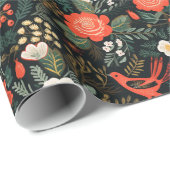 クリスマスモダンフローラの鳥のパターン ラッピングペーパー (ロールコーナー)