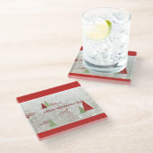 クリスマスモダンホリデーグリーティングレッドコースター ガラスコースター (アングル)