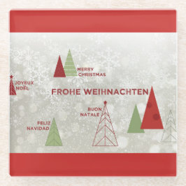 クリスマスモダンホリデーグリーティングレッドコースター ガラスコースター