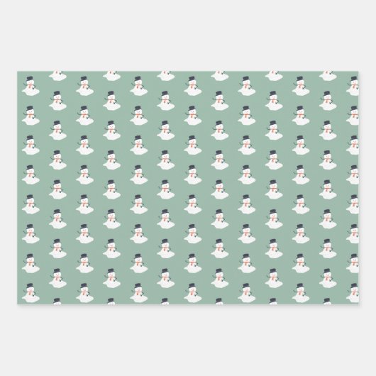 クリスマスモダンホリデーメルティング雪だるまかわいい ラッピングペーパーシート (正面3)