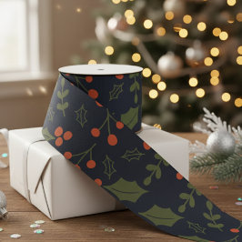 クリスマスモダンホリデーリーフホリーグリーナリー サテンリボン