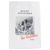 クリスマスモダンミニマルヴィンテージ家族の写真 ミディアムペーパーバッグ (正面)