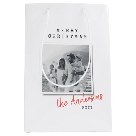 クリスマスモダンミニマルヴィンテージ家族の写真 ミディアムペーパーバッグ (正面)