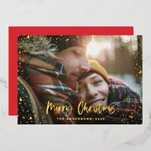 クリスマスモダンミニマル写真のスター金ゴールド 箔シーズンカード