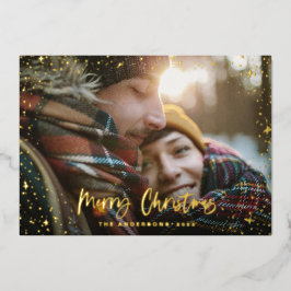 クリスマスモダンミニマル写真のスター金ゴールド 箔シーズンカード