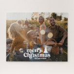 クリスマスモダンミニマル写真コラージギフトユニーク ジグソーパズル<br><div class="desc">クリスマスモダンレトロミニマルタイポグラフィ写真ギフトユニークデザインシンプル。</div>