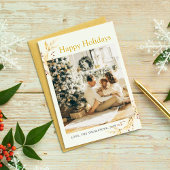 クリスマスモダンミニマル金ゴールド家族写真 シーズンカード