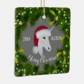 クリスマスモダンユニコーンかわいいグリーンリースガールズ セラミックオーナメント (右)
