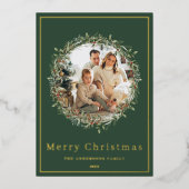 クリスマスモダンリースエレガント金ゴールドホリデーカード 箔シーズンカード (正面)