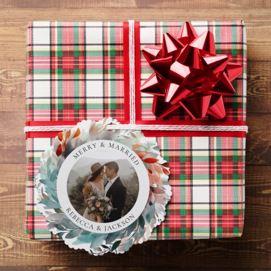 クリスマスモダンリース |と結婚した写メリー真 オーナメントカード (インサイチュ (ギフト))