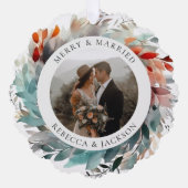 クリスマスモダンリース |と結婚した写メリー真 オーナメントカード (正面)