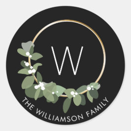 クリスマスモダンリース |モノグラム |ファミリ名 ラウンドシール