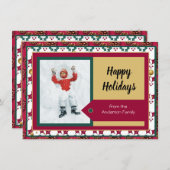 クリスマスモダン休暇の写真メッセージ赤緑 (正面/裏面)