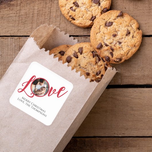 クリスマスモダン写真の書道シンプルかわいい スクエアシール