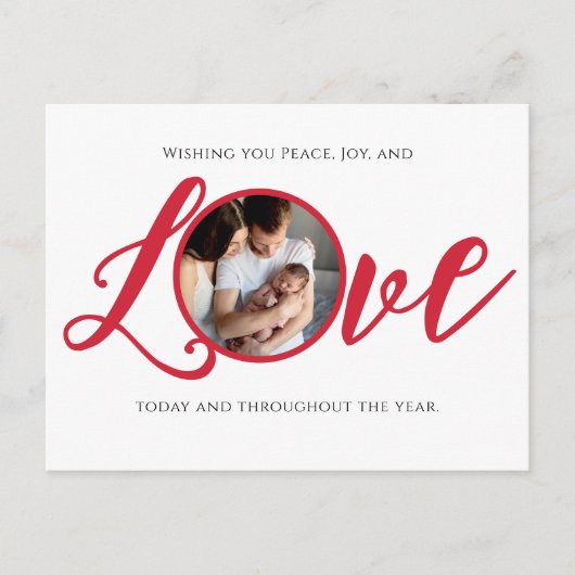 クリスマスモダン写真の書道台本の愛 シーズンポストカード (正面)